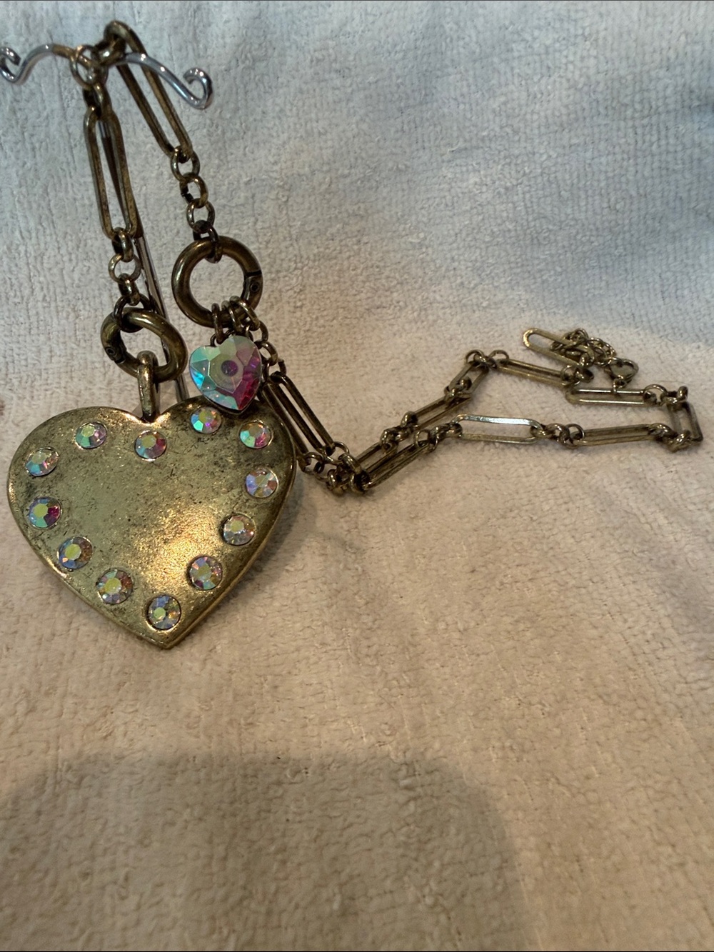 Gold-Tone Heart Pendant Necklace with Iridescent Crystal Accents